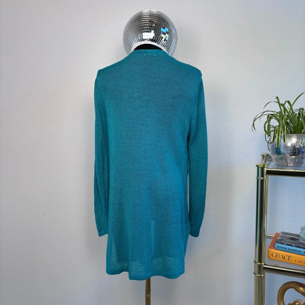 J. Jill Linen Blend‎ Open Front Cardigan, Petite Medium, Teal Coastal beachy
